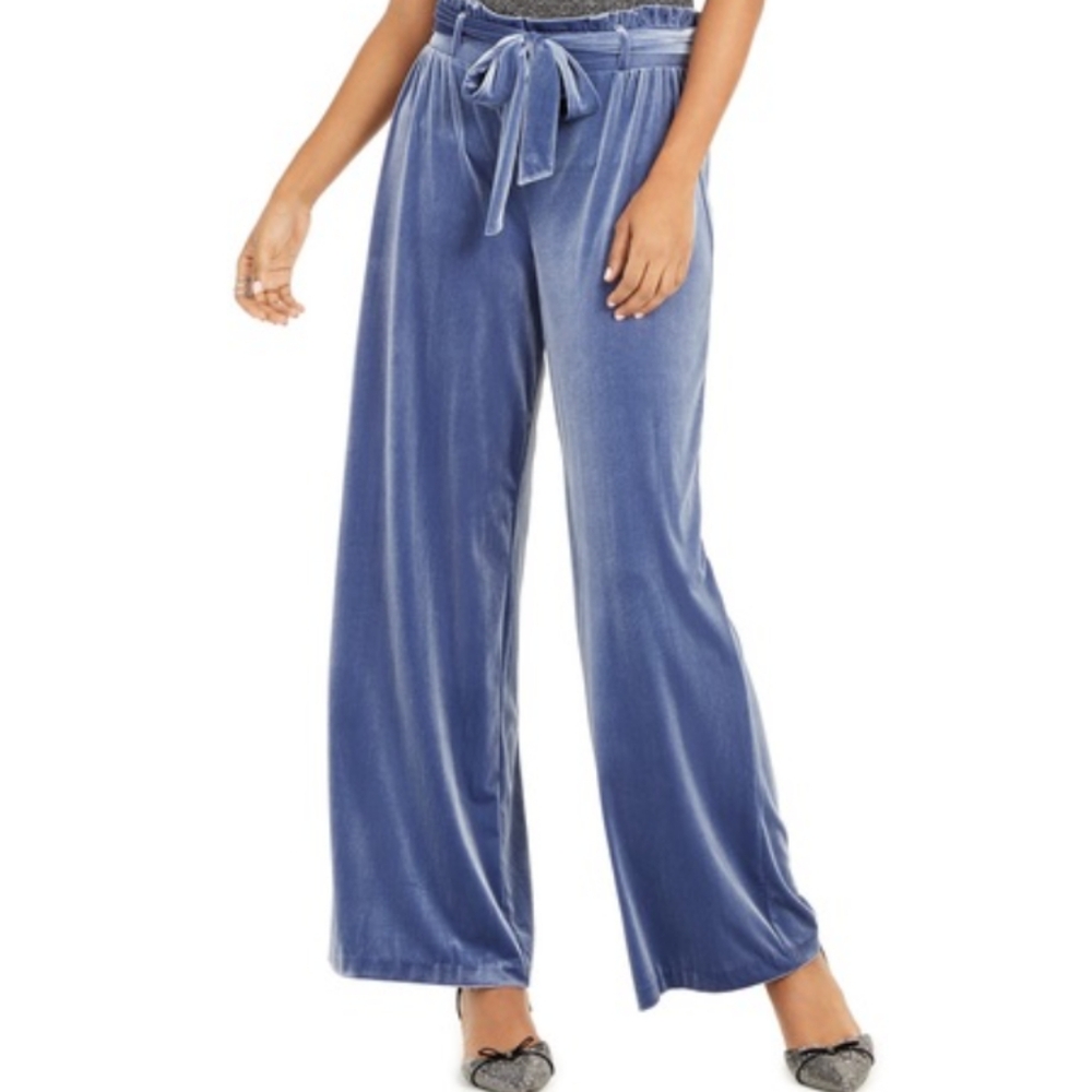 INC Concepts Festive Ethereal Blue Velvet Palazzo Wide-Leg Pants
